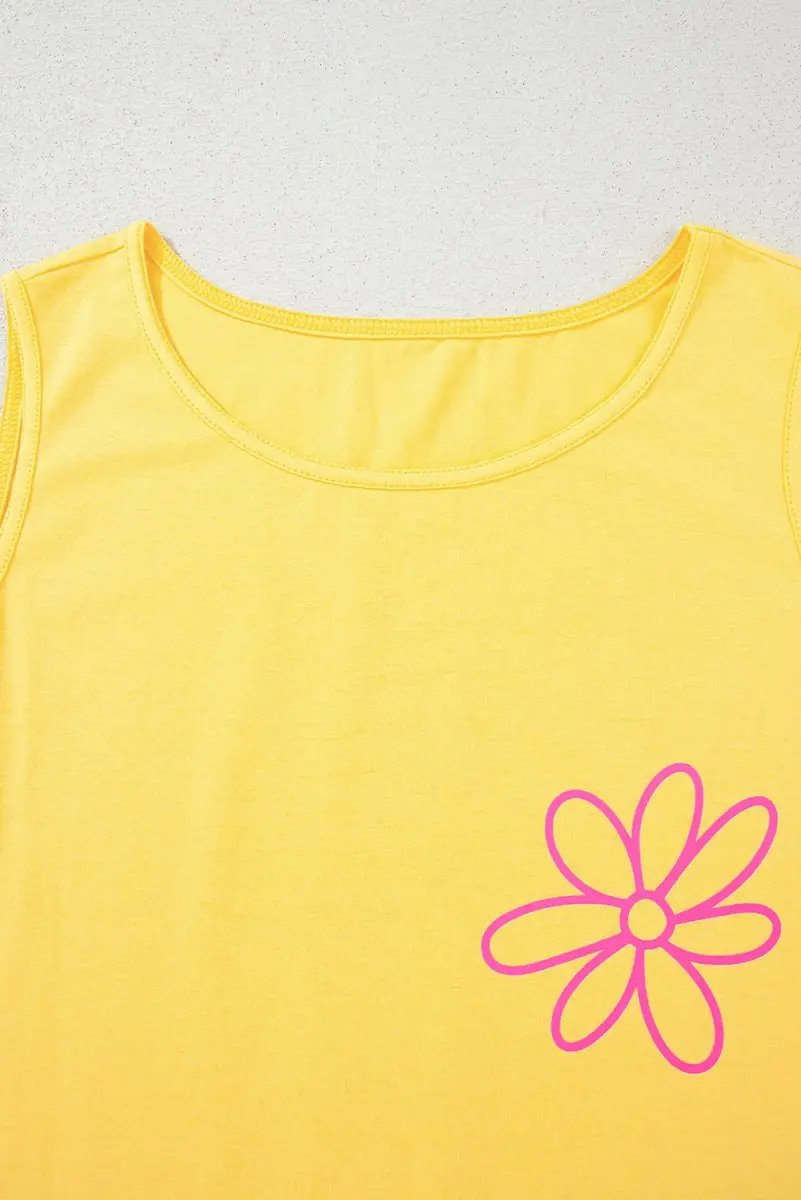 Yellow Cream Flower Graphic Casual Tank Top for Summer and Beach Wear - Love Salve